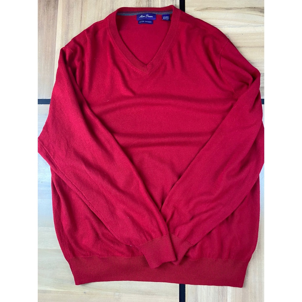 Alan Flusser Mens XL Red Cotton Cashmere V Neck Sweater